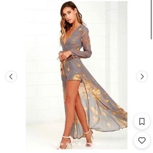 Lulu’s Fine and Dandelion Grey Floral Print Romper